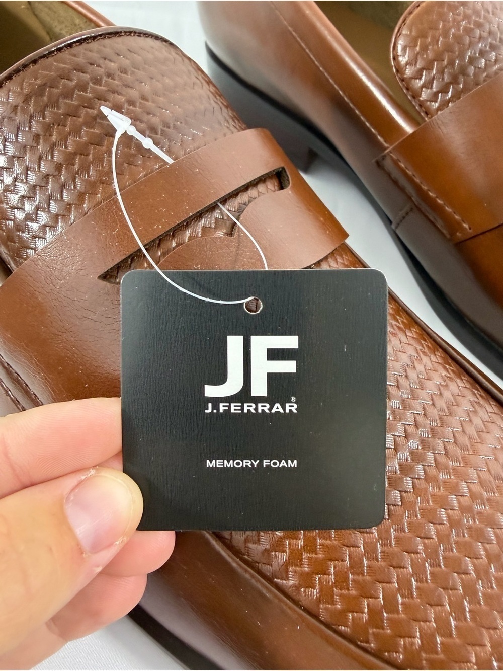 NWT j.ferrar Men's Size 12 Cognac Brown Textured Penny Loafers - Picture 2 of 9